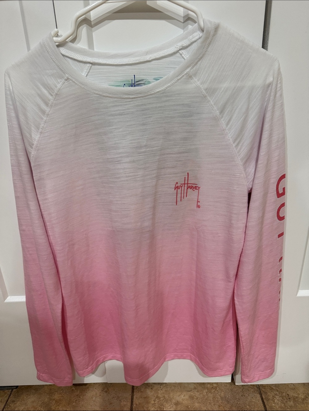 Guy Harvey Ombre Pink to White Long-Sleeve Crew Sweater